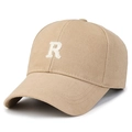 Casquette de baseball en coton kaki avec lettre R brodée en 3D blanc sur fond neutre - Kaki