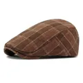 Classic brown plaid ivy flat cap with textured pattern and vintage British style design - Adjustable / Coffee Plaid