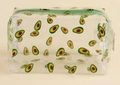 Detalle del neceser transparente de PVC impermeable con estampado de aguacate y cremallera verde - Verde Aguacate
