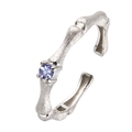 Anillo abierto de plata S925 con textura de bambú y piedra amatista púrpura natural - Anillo abierto de bambú mate (LR380)