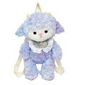 Plush lamb backpack in blue-purple gradient fur with cute embroidered lace scarf - 41cm / Blue Curly Hair (Gradient)