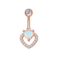 Detailed macro view of heart-shaped opal belly ring with zircon in rose gold plating - 2698 Rose Gold (Heart Opal with Zirconia)
