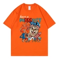 Orange loose T-shirt featuring 4th of July cat print and American flag elements - Orange