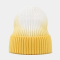 Detail of ribbed knit beanie featuring a white to yellow gradient color transition - One Size / Yellow