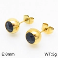 Gold titanium steel stud earrings with 8mm black round zircon stones and butterfly backs - Gold Black Earrings(KE108892-KFC)