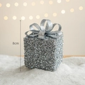 8cm silver glitter Christmas gift box ornament with bow on snow background - 8cm / Set of 6 / Silver Gift Box 6pcs