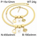 Set di gioielli in oro e acciaio titanio con ciondoli a cuore, perle e catena a serpente - Albero della vita / Collana / Oro