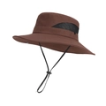 Dark brown breathable outdoor sun hat with wide brim and adjustable chin strap - Coffee