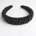 Padded black headband with handcrafted faux pearls and glass beads for a vintage look - Shiny Round Beads Puffy Style (Series 5-3)