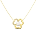 S925 sterling silver gold necklace with heart petal flower pendant and natural pearl - Gold Flower Pearl Style(30起订-GPN38-14K)