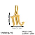 Macro shot of gold stainless steel M-letter pendant with precise dimension markings - Gold Scorpio (Polished)