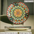 Plato de cerámica estilo bohemio de 20,5 cm con patrones de mandala verde y naranja - Plato Llano de 8,25 Pulgadas / Verde