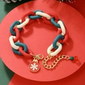 Close-up of Christmas link bracelet with red, green, white beads and snowflake charm - D1052 (Chunky Chain Red Glove)