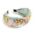 Rosa Boho-Haarreif mit gelben Rosen, Knotendesign und mintgrünem Stoffinnenfutter - Pfingstrosenrosa + Hell