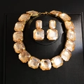 Exquisite gold necklace and earring set with amber drop zircons on a black stand - 33# Necklace-Gold (2pcs Set)