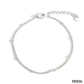 Minimalist silver stainless steel beaded bracelet with lobster clasp and extension chain - Silver Bead Chain Bracelet (PB896)
