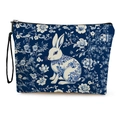 Borsa da trucco con motivo a coniglio blu con cerniera e cinturino da viaggio per esterno - Stampa Coniglio in Porcellana Bianca e Blu