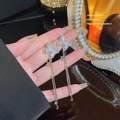Orecchini a farfalla in argento con nappe, cristalli scintillanti e ciondoli stella - Frangia Tutto Diamanti Farfalla e Stella Argento (E0421)