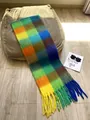 Classic yellow and blue plaid scarf with long tassels and thick mohair texture - AC Classic Yellow Blue Plaid
