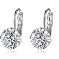 Classic silver lever-back earrings with large round brilliant cut cubic zirconia stones - White (Large Round)
