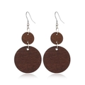Detailed close-up of vintage brown wood hollow round drop earrings with silver hooks - Style 27