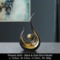 Abstract black and gold ceramic phoenix sculpture for modern home decor, low style - Phoenix Flight - Black Gold Short