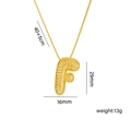 Detail view of gold letter F pendant with pave zircons showing size 29mm and weight 13g - Letter F