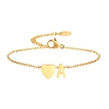 Custom 18K gold plated heart bracelet with letter A pendant and lobster clasp - Heart + Letter A Bracelet