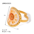 Anillo ajustable de acero dorado con girasol natural y resina transparente - Estilo Redondo de Girasol (JDRW2403023)