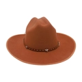 Chapeau fedora en laine marron-rouge avec bande en cuir et clous en forme d'étoile - Taille unique / Khaki Bord Bordé (Bande en Cuir Étoilée)