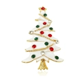 Christmas tree brooch with white enamel, gold trim and colorful rhinestones on white background - Style 47 (5.7*3.2cm)