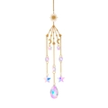 Golden galaxy suncatcher with crystal star, moon charms and hanging teardrop prism - Style 4 (Sun Star Moon - Aurora Teardrop Prism)