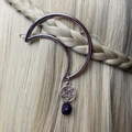 Moon hair clip with star pendant and purple amethyst stone on golden braided hair - Moon Pentagram Purple Natural Stone Pendant