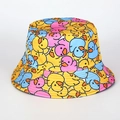 Detailed close-up of yellow bucket hat featuring colorful cartoon duck pattern prints - M (55-58cm) / 5# Yellow Base Tri-color Duck