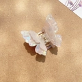 Iridescent pearlescent butterfly hair claw clip with double-layered 3D wings in creamy white - Pointed Wing Iridescent White