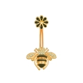 Piercing de nombril doré avec abeille en zircons et motif floral de marguerite - Abeille / Doré