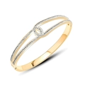 Crossed hollow gold-plated stainless steel bracelet with shimmering white crystals - Golden Hollow Crossed Rhinestone Style (4894576064528)