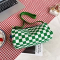 Green checkerboard canvas Boston crossbody bag with adjustable wide web strap - Green