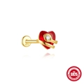 Golden S925 silver stud earring featuring red heart gem and snake wrap design - #7 Gold - Single - Snake Wrap Red Heart