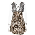 Abito sottoveste sexy in raso leopardato con schiena scoperta e pizzo nero elegante - M / Stampa leopardata