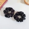 Set of two elegant black leopard floral silk satin scrunchies for hair styling - Black