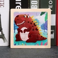 Wooden dinosaur puzzle with 9 pieces for kids education and early learning play - Ankylosaurus