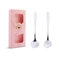 Floral stainless steel coffee spoons set with rose and cherry blossom heads in pink gift box - Silver/Short Handle Flower Spoon 2PCS (Cherry + Rose) / Silver/Pink Box