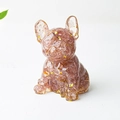 French Bulldog statue with red crystal stones and gold foil flakes in clear resin - Strawberry Quartz
