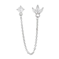 Elegant silver chain earring with round and marquise-cut cubic zirconia studs - Clover Linked Style / EGD0572 Silver