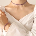 Elegant purple zircon tennis necklace and bracelet set in gold plated finish - Purple Zircon Necklace-37cm