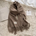 Soft earth brown faux cashmere scarf with long tassels and elegant knit texture - 200*65cm / Dark Coffee