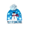 Bonnet de Noël en tricot bleu ciel avec lumières LED et motif de bonhomme de neige - Adulte (Élastique) / LET IT SNOW Bonhomme de Neige (Sans Revers)