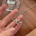 Silver starfish necklace with textured lava pendant on snake chain for women - Starfish Necklace