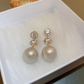 Elegant gold pearl earrings with tulip diamond studs in a white gift jewelry box - Large Pearl Drop (3 Silver Earring Posts - Gold)